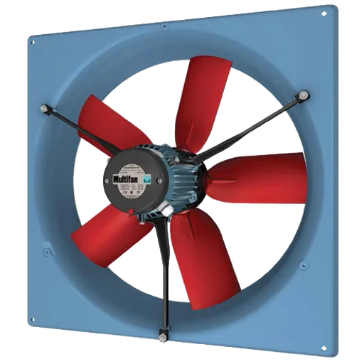 Ventiladores de pared monofásicos y trifásicos de distintos tamaños y caudales.