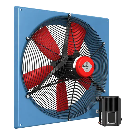 Ventilador de pared ECplus de bajo consumo para granjas con controlador de frecuencia